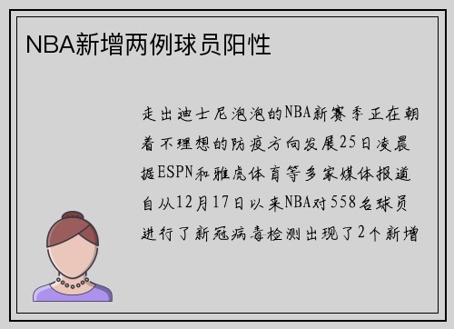 NBA新增两例球员阳性